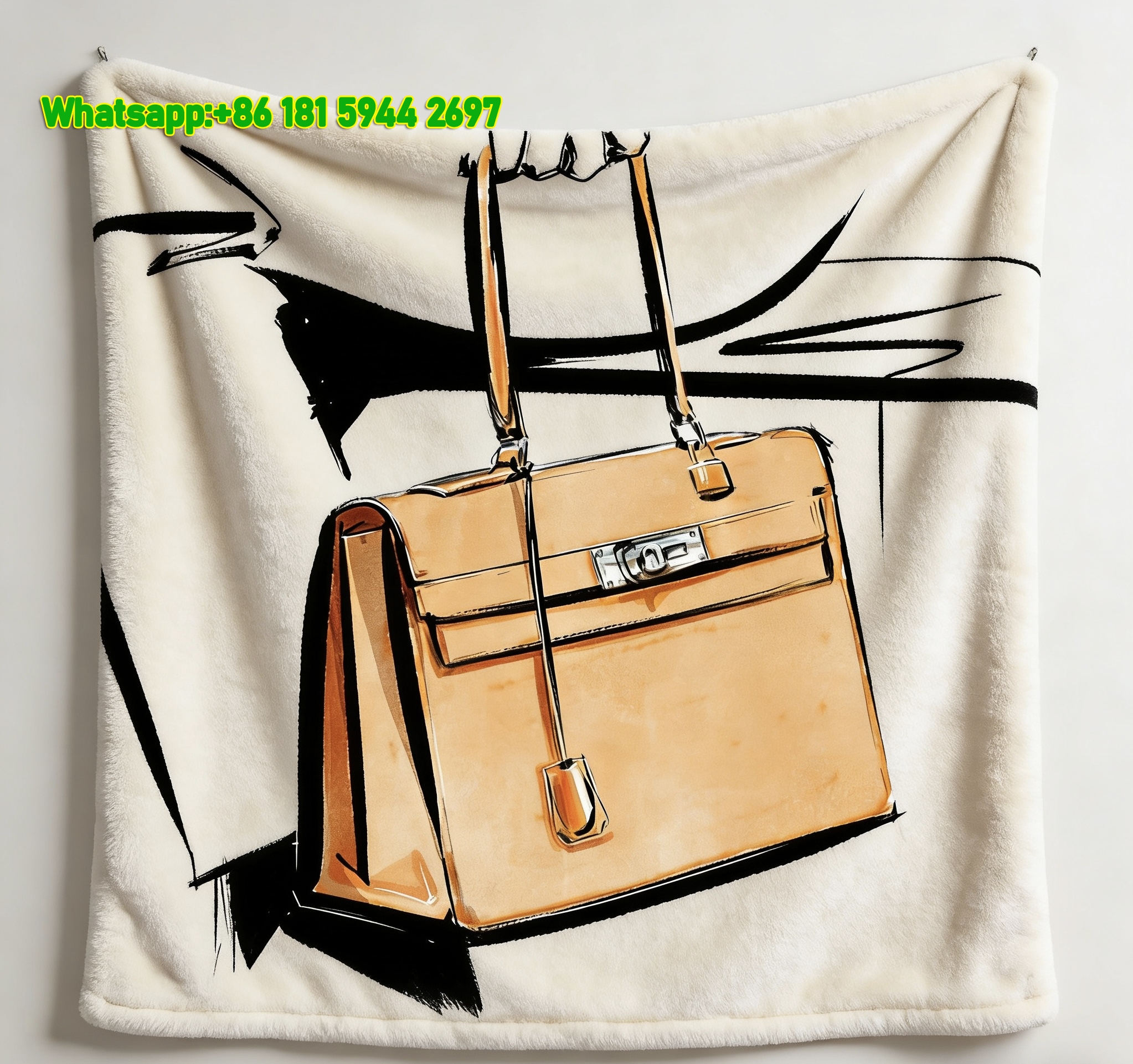 Hermes Minimalist Kelly Bag Sketch Flannel Throw Blanket IMG_5489